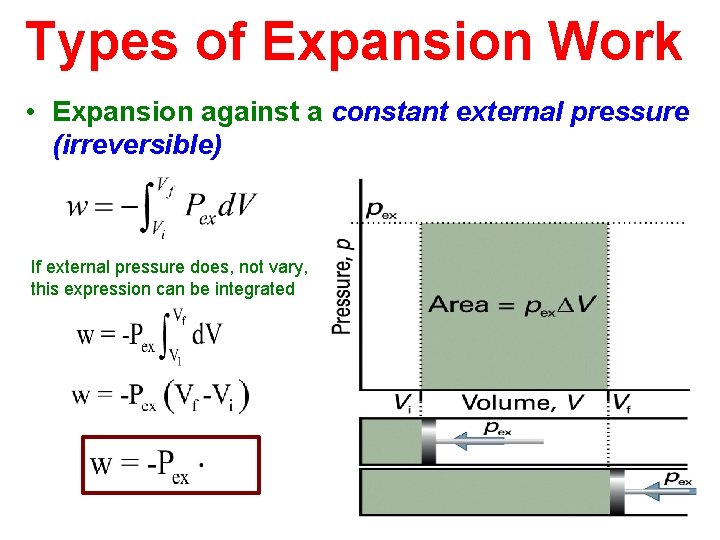 Types of Expansion Work • Expansion against a constant external pressure (irreversible) If external