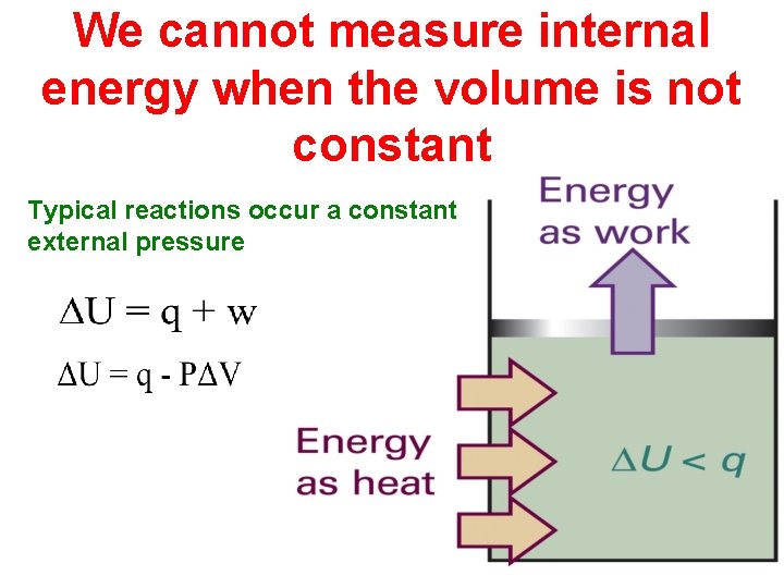 We cannot measure internal energy when the volume is not constant Typical reactions occur