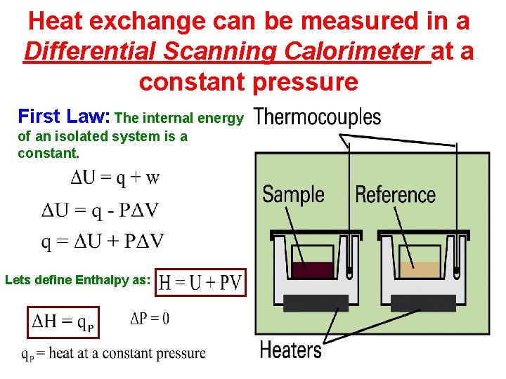 Heat exchange can be measured in a Differential Scanning Calorimeter at a constant pressure