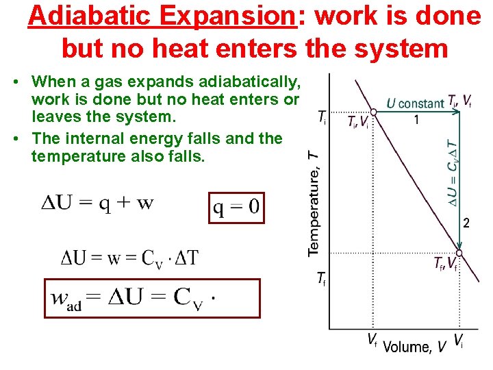 Adiabatic Expansion: work is done but no heat enters the system • When a