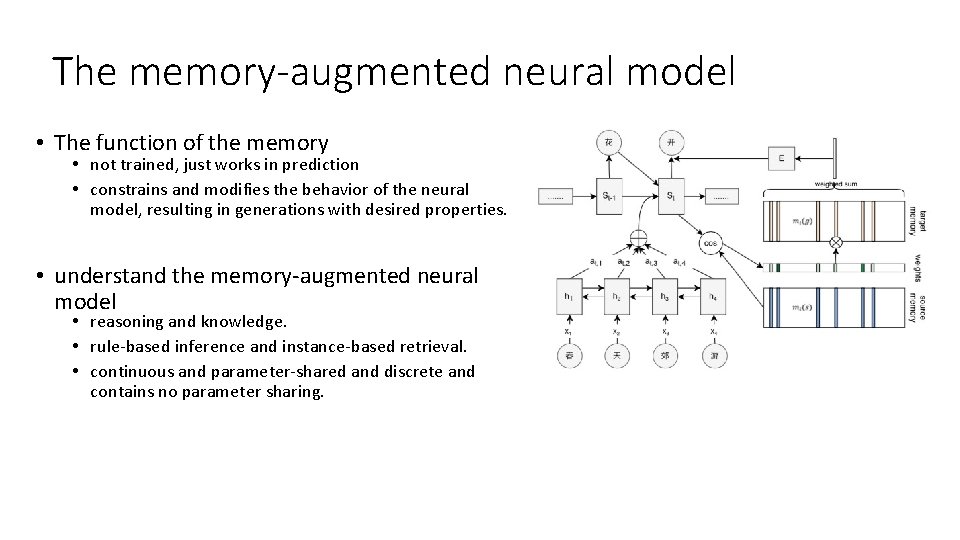 The memory-augmented neural model • The function of the memory • not trained, just