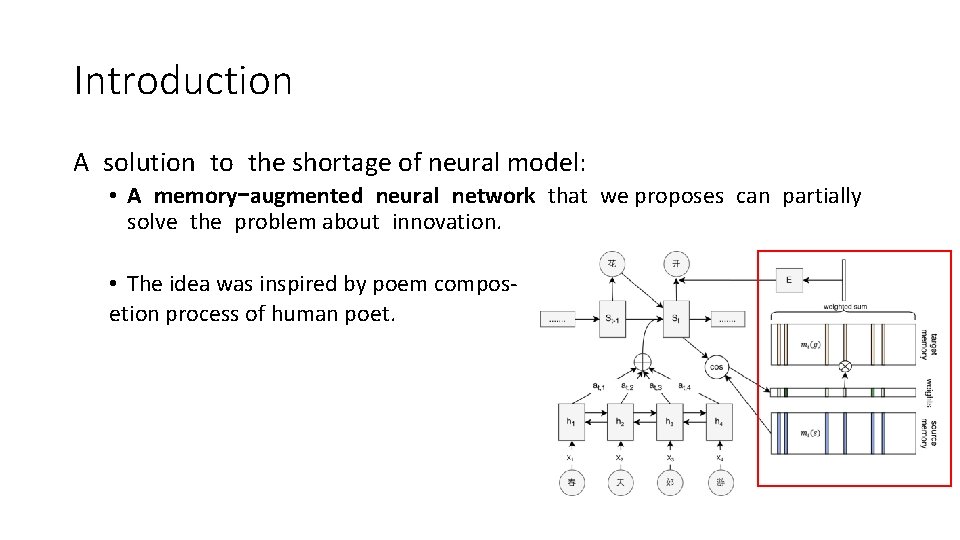 Introduction A solution to the shortage of neural model: • A memory-augmented neural network