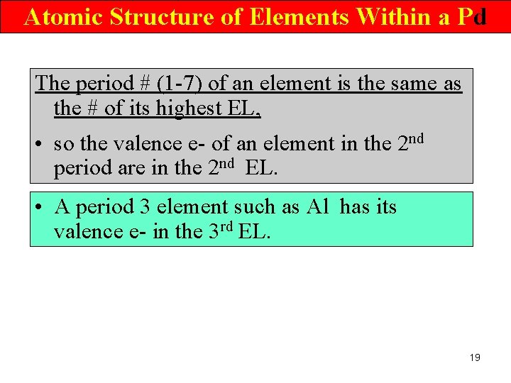 Atomic Structure of Elements Within a Pd The period # (1 -7) of an