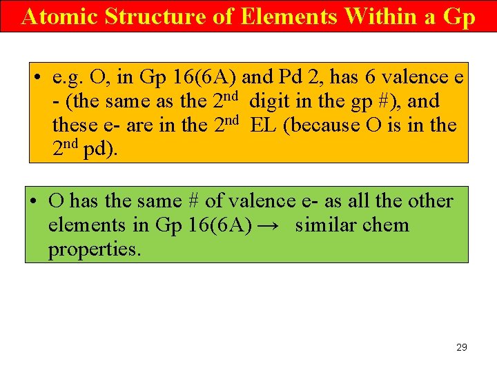 Atomic Structure of Elements Within a Gp • e. g. O, in Gp 16(6