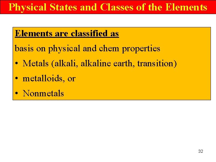 Physical States and Classes of the Elements are classified as basis on physical and