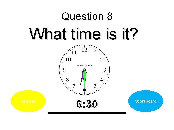 Question 8 What time is it? Answer 6: 30 Scoreboard 