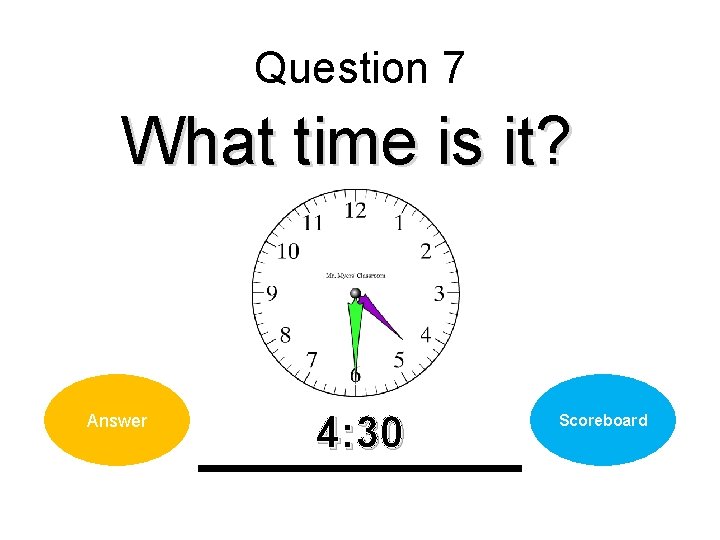 Question 7 What time is it? Answer 4: 30 Scoreboard 