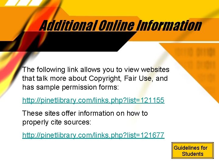 Additional Online Information The following link allows you to view websites that talk more
