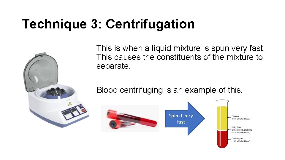 Technique 3: Centrifugation This is when a liquid mixture is spun very fast. This