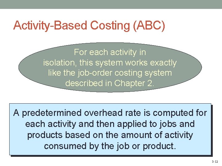 Activity-Based Costing (ABC) For each activity in isolation, this system works exactly like the