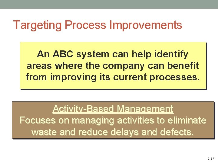 Targeting Process Improvements An ABC system can help identify areas where the company can