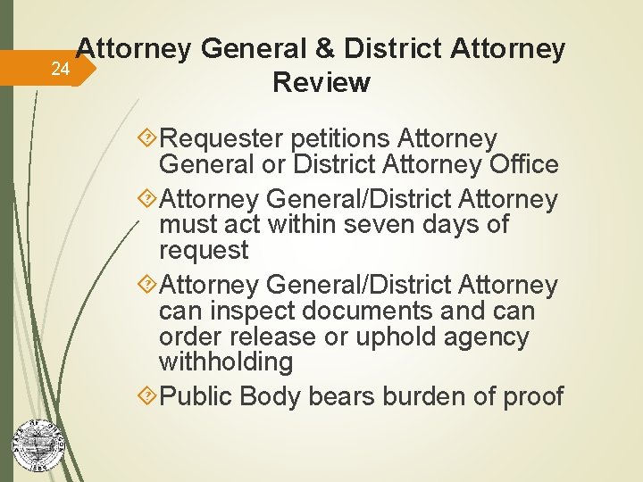 Attorney General & District Attorney 24 Review Requester petitions Attorney General or District Attorney