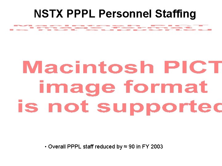 NSTX PPPL Personnel Staffing • Overall PPPL staff reduced by ≈ 90 in FY