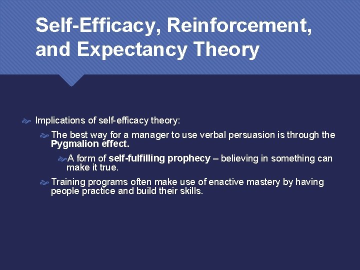 Self-Efficacy, Reinforcement, and Expectancy Theory Implications of self-efficacy theory: The best way for a