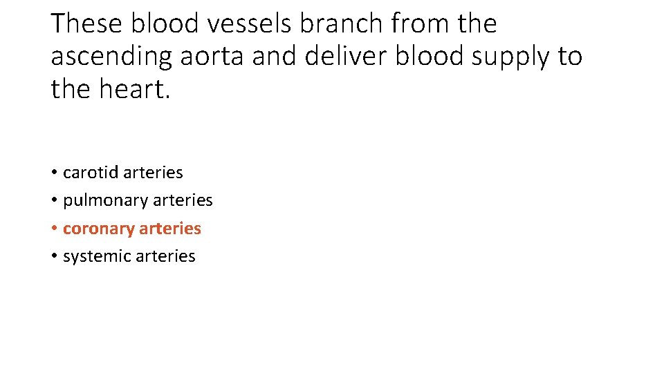 These blood vessels branch from the ascending aorta and deliver blood supply to the