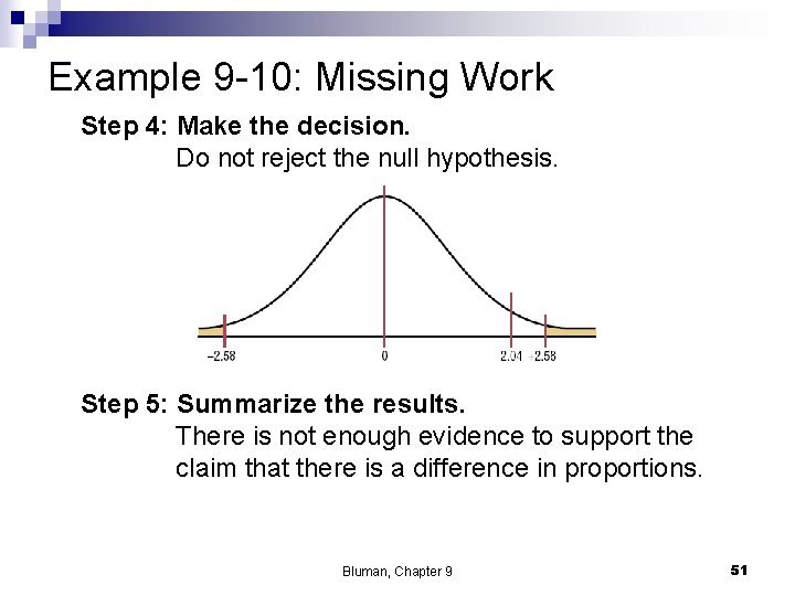 Example 9 -10: Missing Work Step 4: Make the decision. Do not reject the