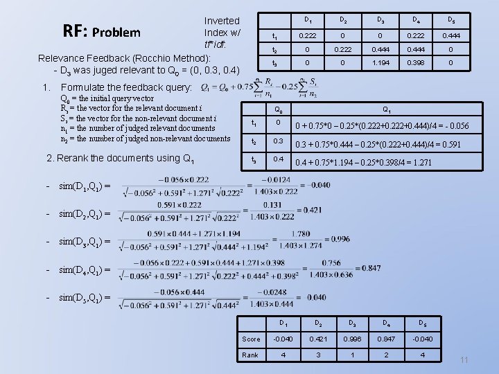 Inverted Index w/ Problem tf*idf: Relevance Feedback (Rocchio Method): - D 3 was juged