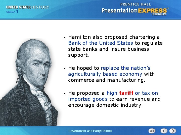 125 Section Chapter Section 1 • Hamilton also proposed chartering a Bank of the