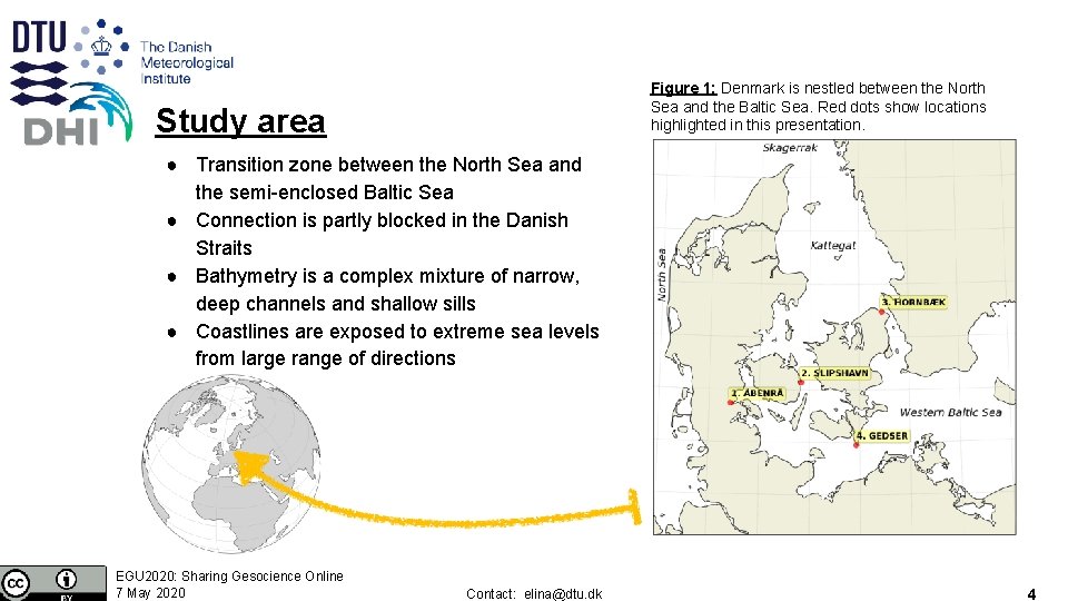 Figure 1: Denmark is nestled between the North Sea and the Baltic Sea. Red