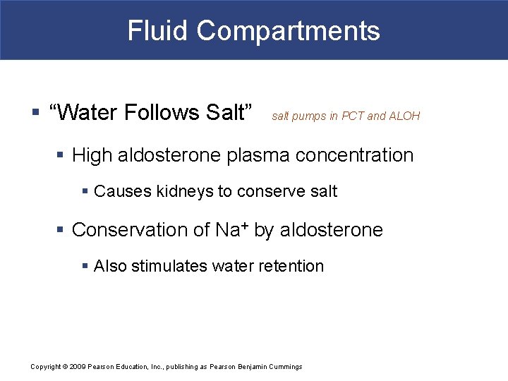 Fluid Compartments § “Water Follows Salt” salt pumps in PCT and ALOH § High