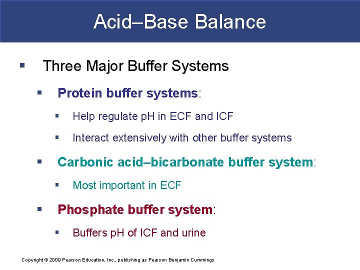 Acid–Base Balance § Three Major Buffer Systems § § Protein buffer systems: § Help