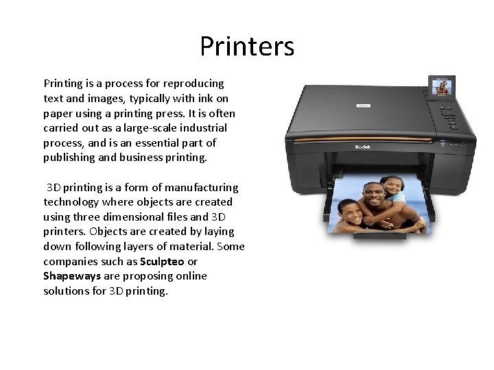Printers Printing is a process for reproducing text and images, typically with ink on Printers Printing is a process for reproducing text and images, typically with ink on
