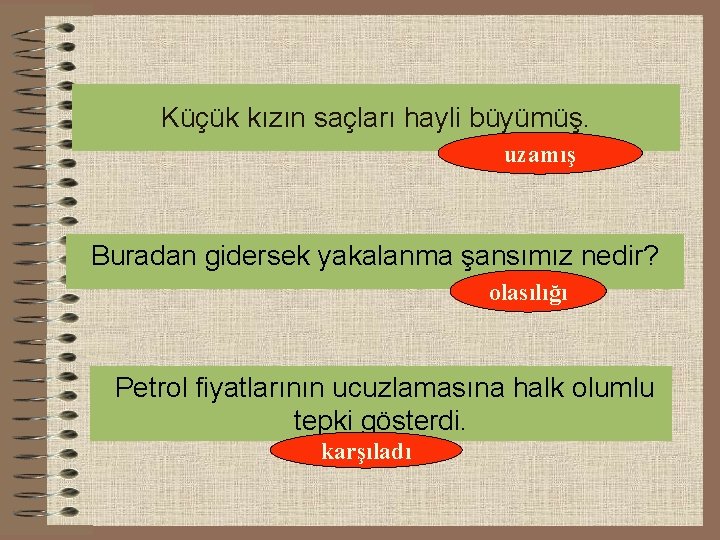 Küçük kızın saçları hayli büyümüş. uzamış Buradan gidersek yakalanma şansımız nedir? olasılığı Petrol fiyatlarının