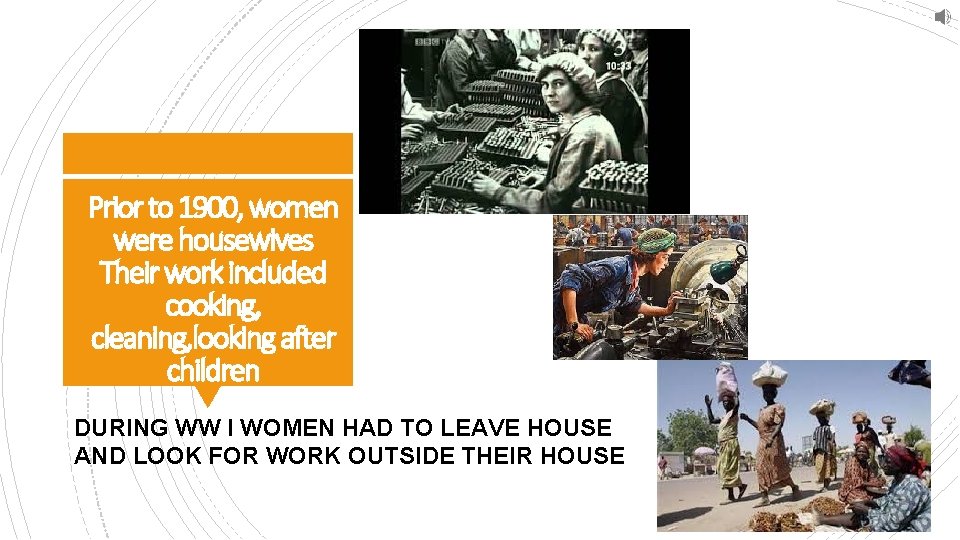 Prior to 1900, women were housewives Their work included cooking, cleaning, looking after children