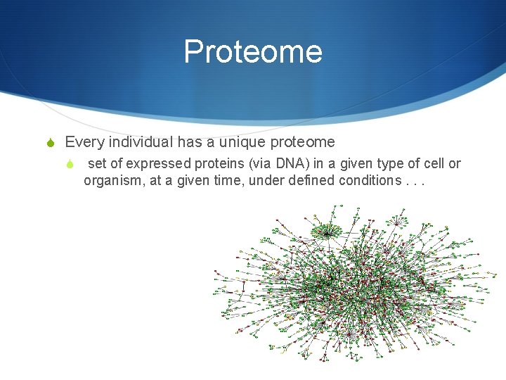 Proteome S Every individual has a unique proteome S set of expressed proteins (via