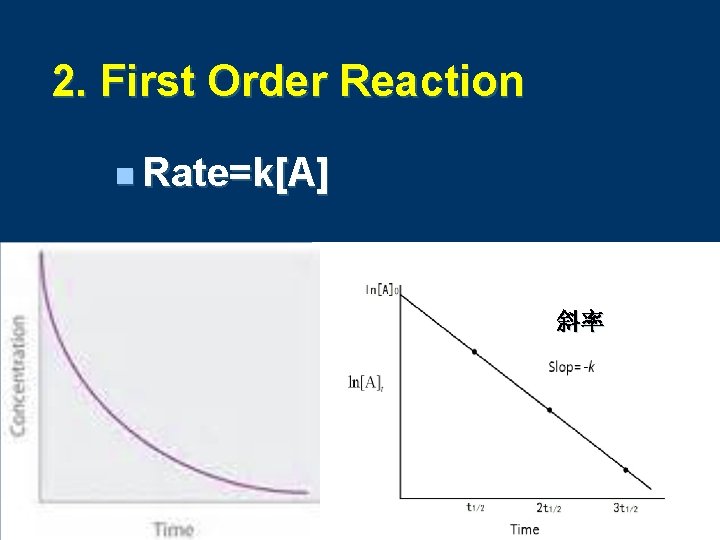 2. First Order Reaction n Rate=k[A] 斜率 