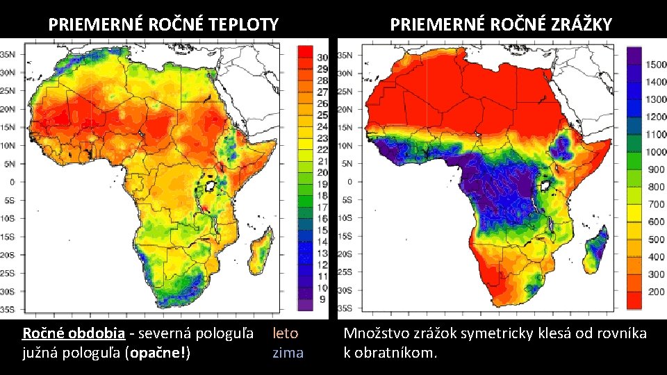 PRIEMERNÉ ROČNÉ TEPLOTY Ročné obdobia - severná pologuľa južná pologuľa (opačne!) leto zima PRIEMERNÉ