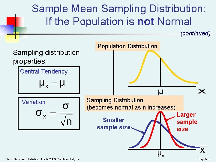 Sample Mean Sampling Distribution: If the Population is not Normal (continued) Sampling distribution properties: