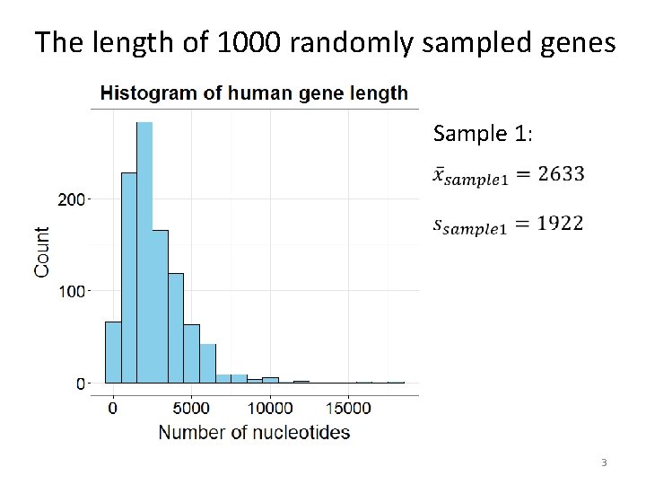 The length of 1000 randomly sampled genes Sample 1: 3 