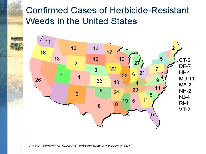 Confirmed Cases of Herbicide-Resistant Weeds in the United States 11 10 18 13 13