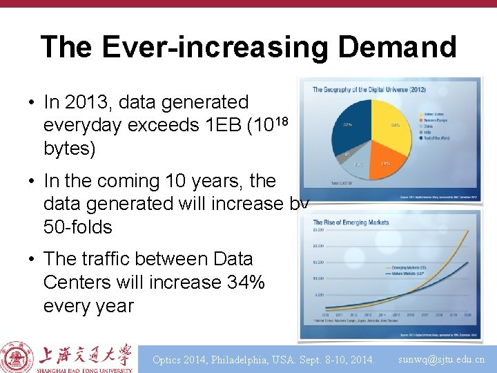 The Ever-increasing Demand • In 2013, data generated everyday exceeds 1 EB (1018 bytes)