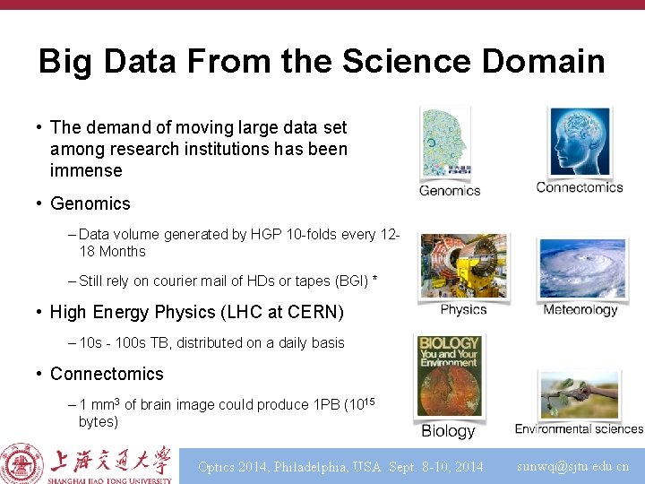 Big Data From the Science Domain • The demand of moving large data set