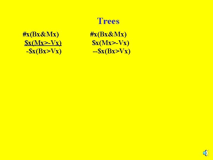 Trees #x(Bx&Mx) $x(Mx>-Vx) -$x(Bx>Vx) #x(Bx&Mx) $x(Mx>-Vx) --$x(Bx>Vx) 