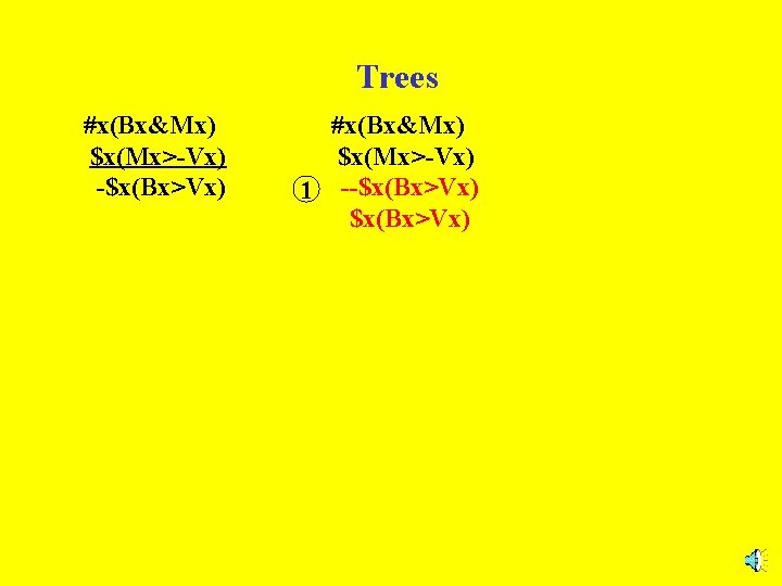 Trees #x(Bx&Mx) $x(Mx>-Vx) -$x(Bx>Vx) #x(Bx&Mx) $x(Mx>-Vx) 1 --$x(Bx>Vx) 
