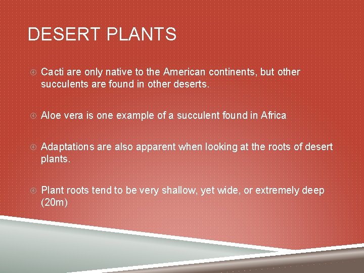 DESERT PLANTS Cacti are only native to the American continents, but other succulents are