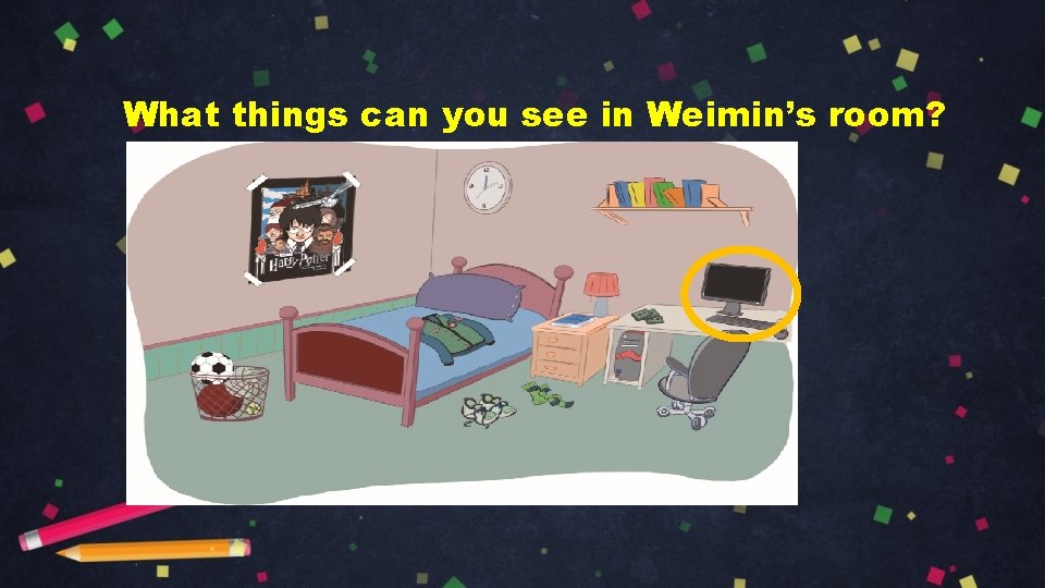 What things can you see in Weimin’s room? 