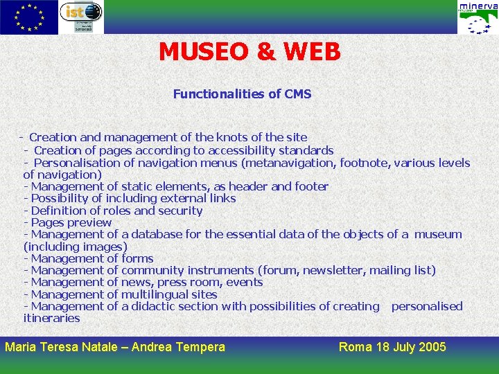 MUSEO & WEB Functionalities of CMS - Creation and management of the knots of