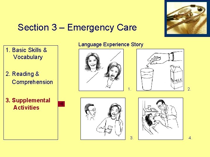 Section 3 – Emergency Care 1. Basic Skills & Vocabulary Language Experience Story 2.