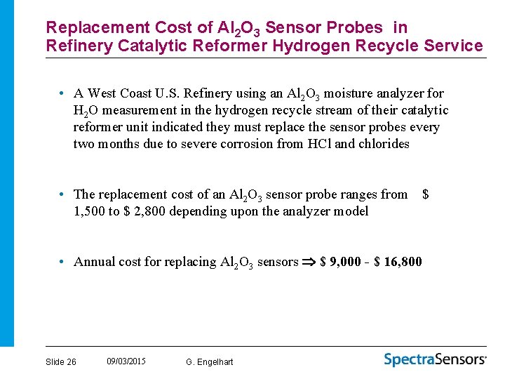 Replacement Cost of Al 2 O 3 Sensor Probes in Refinery Catalytic Reformer Hydrogen