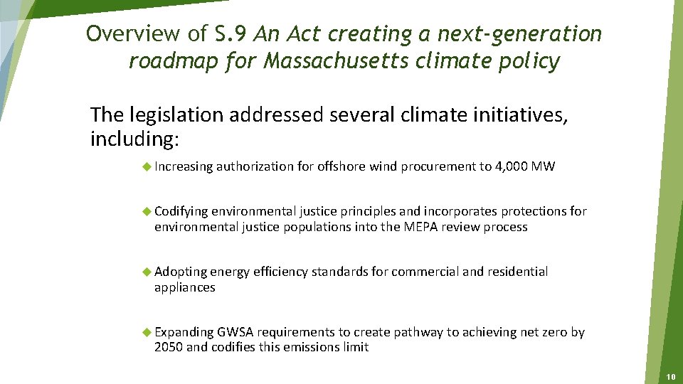 Overview of S. 9 An Act creating a next-generation roadmap for Massachusetts climate policy