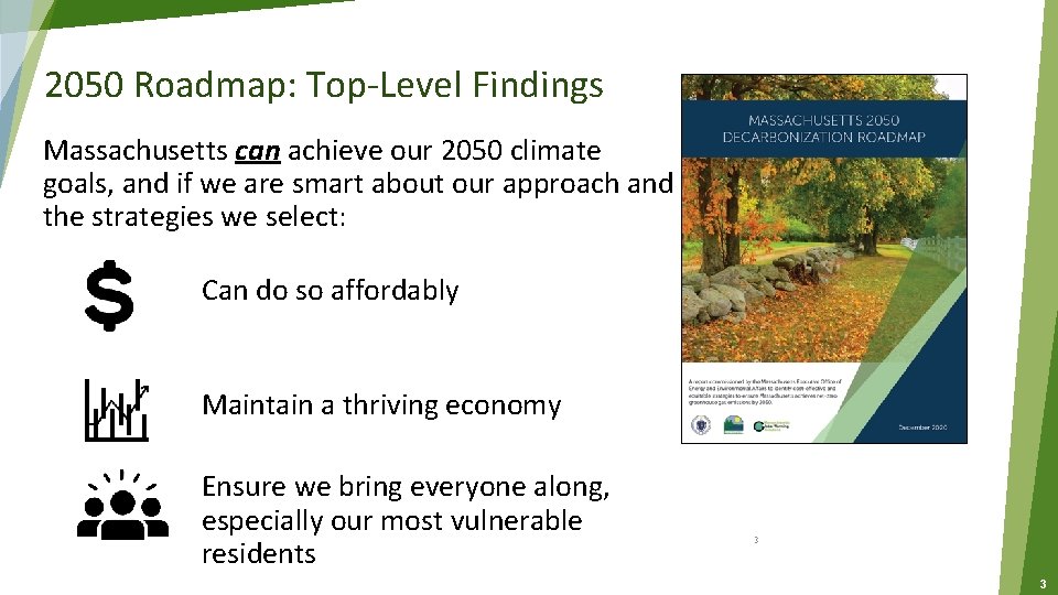 2050 Roadmap: Top-Level Findings Massachusetts can achieve our 2050 climate goals, and if we