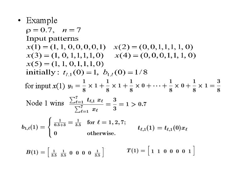  • Example for input x(1) Node 1 wins 