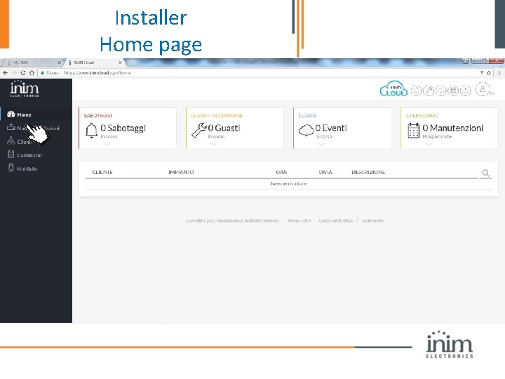Installer Home page 