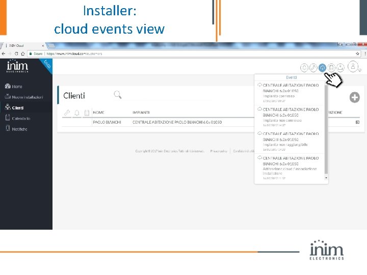 Installer: cloud events view 