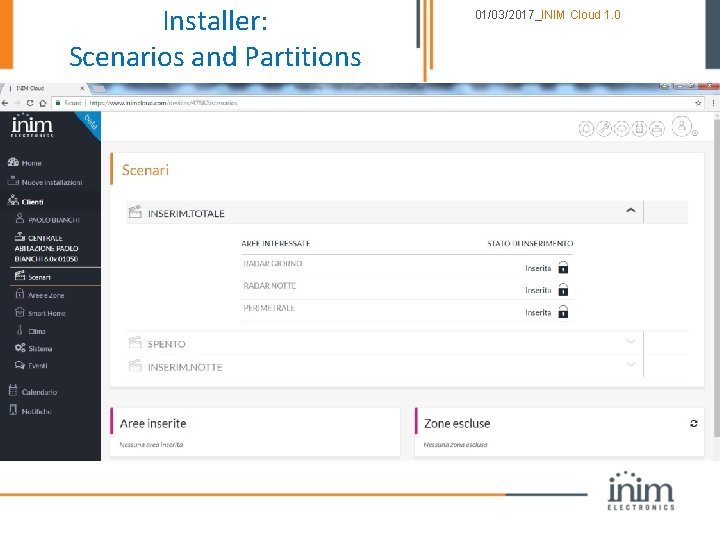 Installer: Scenarios and Partitions 01/03/2017_INIM Cloud 1. 0 