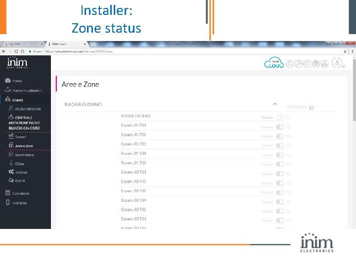 Installer: Zone status 